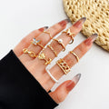10pcs /set New Trendy Rose Flower Pearl Ring Trend Hollowed Out Gold Plated Butterfly Zircon Chain Geometry  Finger Rings Set