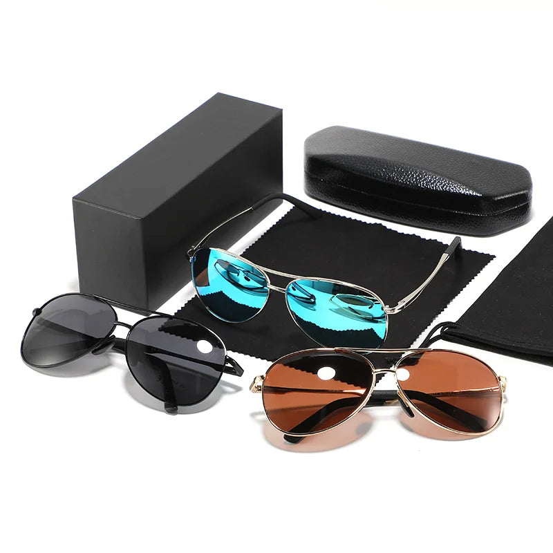 Factory Italian Designer Brand Metal Black TAC Polarized Sun Glasses Custom logo Printed Lenses Sunglasses for Men