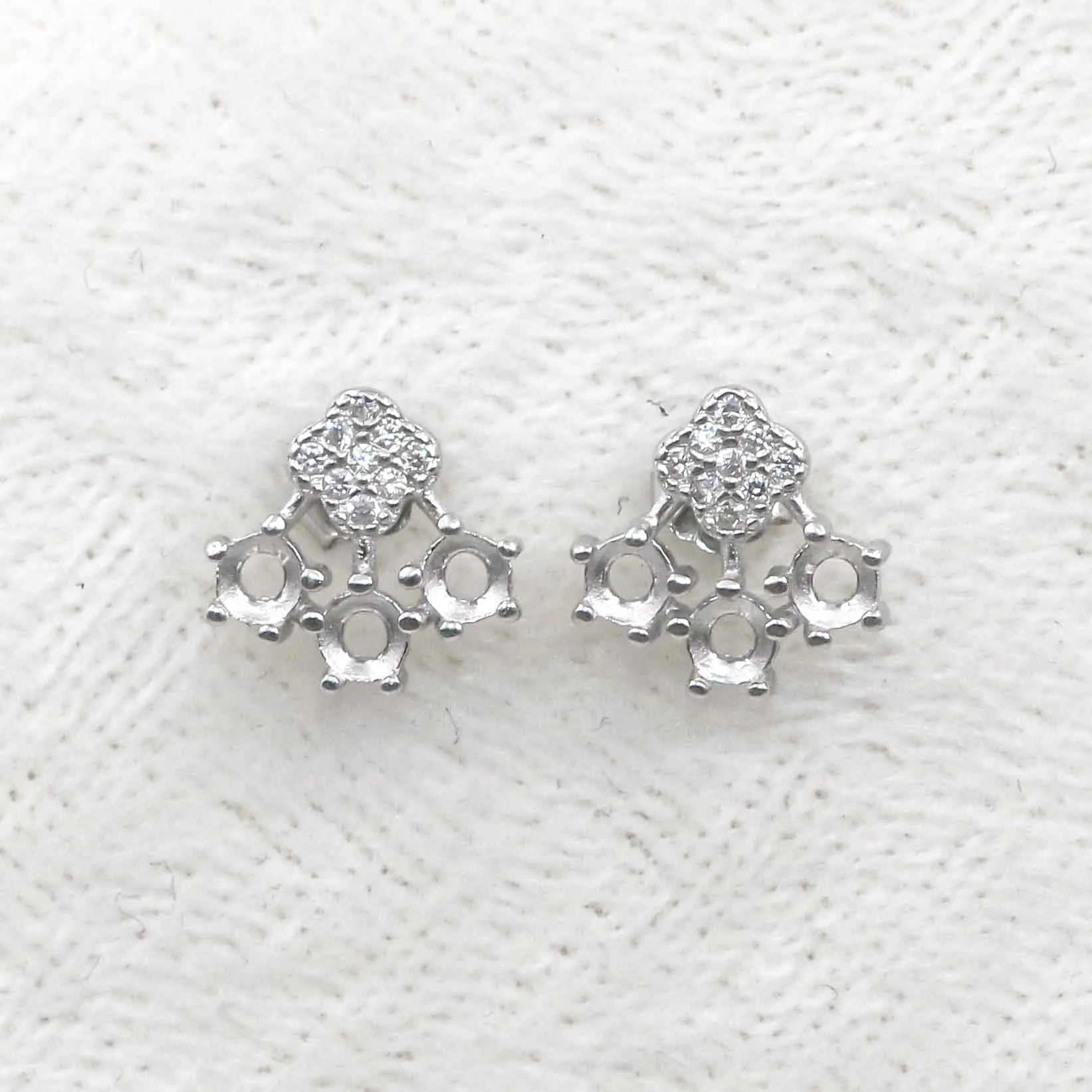 Sterling Silver 3*3mm Semi Mount Stud Earrings Empty Support Blank Claws Setting S925 Base Without Center Stone for DIY Inlay