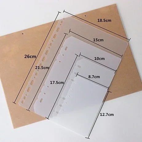 A7 6 Rings Binder Divider Loose Leaf Paper Planner Dividers Board PP Plate Filler Paper Spacer Filofax Organizer