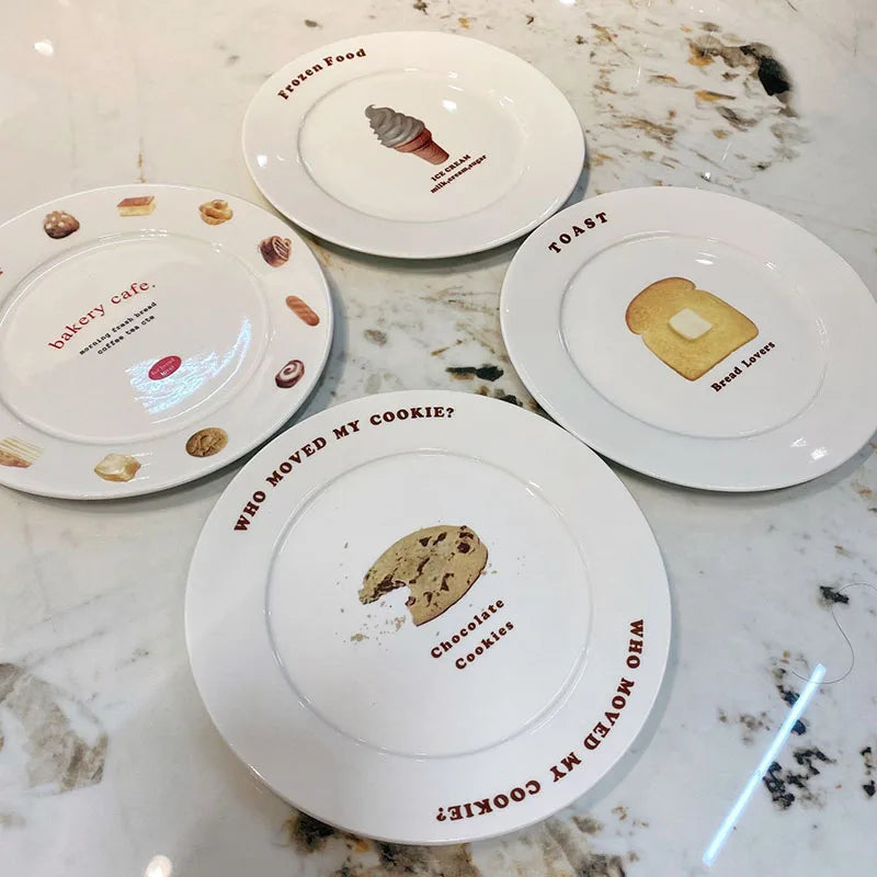 Korean Ins Bread Printing French Dessert Ceramic Plate