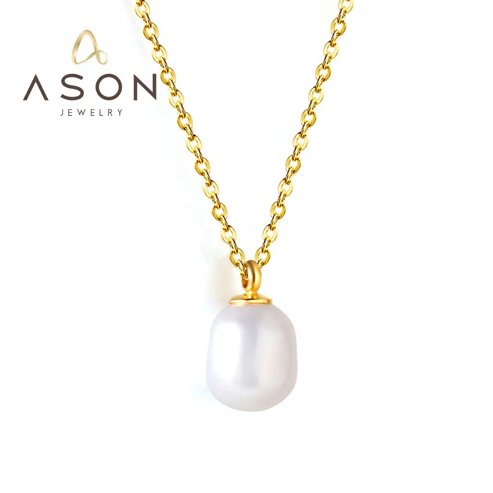 Ason Design Jewelry Wholesale Cheap Statement Necklace for Women Wholesale Stainless Steel Pearl Initial Pendant Necklace
