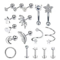 Fashion 17-Piece Unisex Stainless Steel Clip-On Earrings Set White/Rose Gold Plating Heart-Shaped Design Zircon Main Piercing