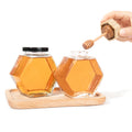 Empty Transparent Hexagon Square Glass Sealed Jar Bottle Honey Citron Tea Tank Reusable Container Syrup Pots With Wooden Lids