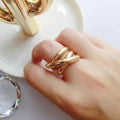E-Manco Trendy Stainless Steel 316 Rings Cross Multilayer Braided Ring Fashion Gold Plated Big Ring for Women