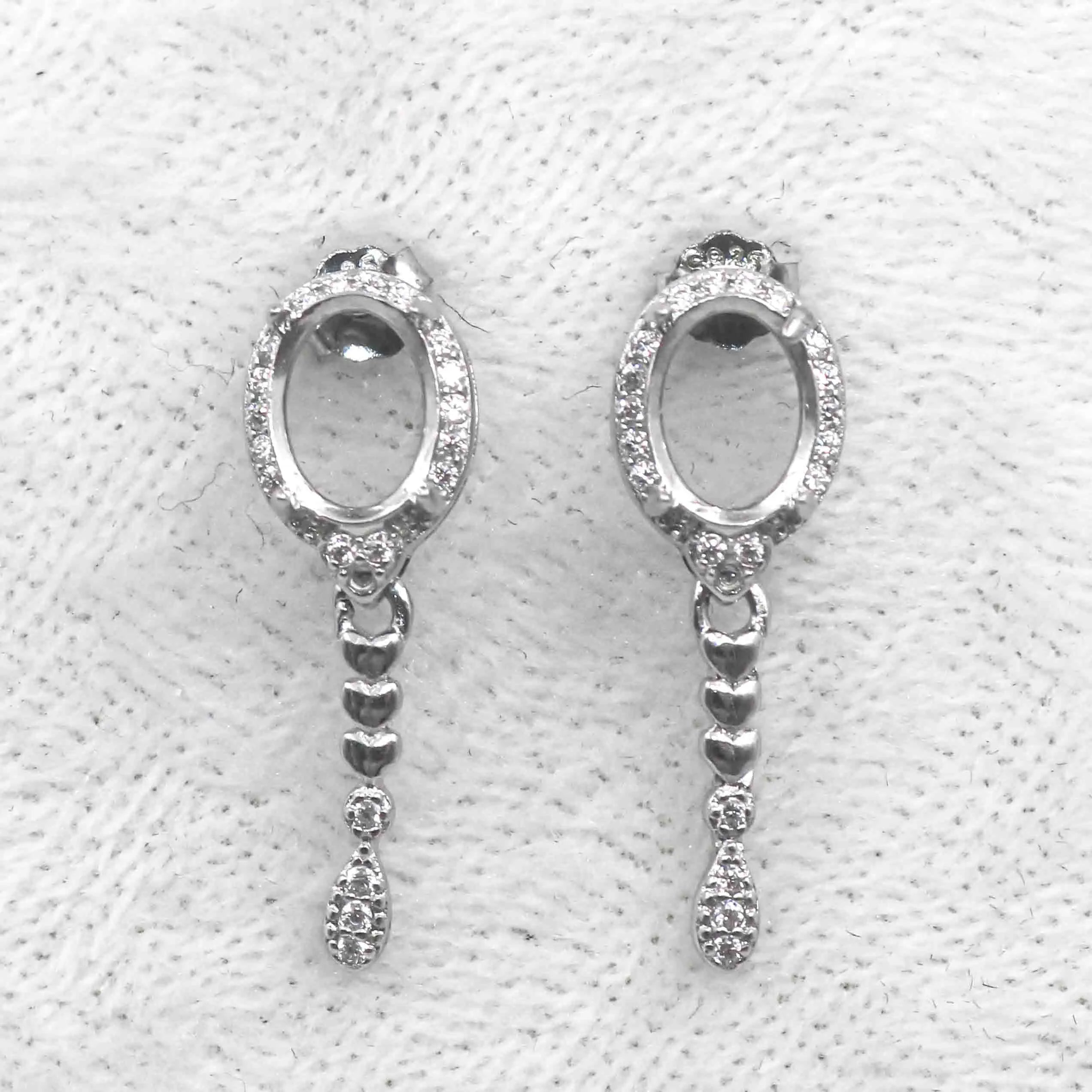 Sterling Silver 6*8mm Semi Mount Stud Eardrops Empty Frame Support Blank Setting S925 Base Without Center Stone DIY for Inlay
