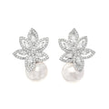 Hot Sale Fashion Pearl White Zircon Earrings Fine Brass Crystal Marquise Cubic Studs Trendy for Parties Weddings Gifts