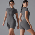 New Women Zipper Yoga Jumpsuit Long Sleeves Shorts BodySuit Gym Fitness Clothes Workout Sportswear One Piece Tracksuit Shapewear