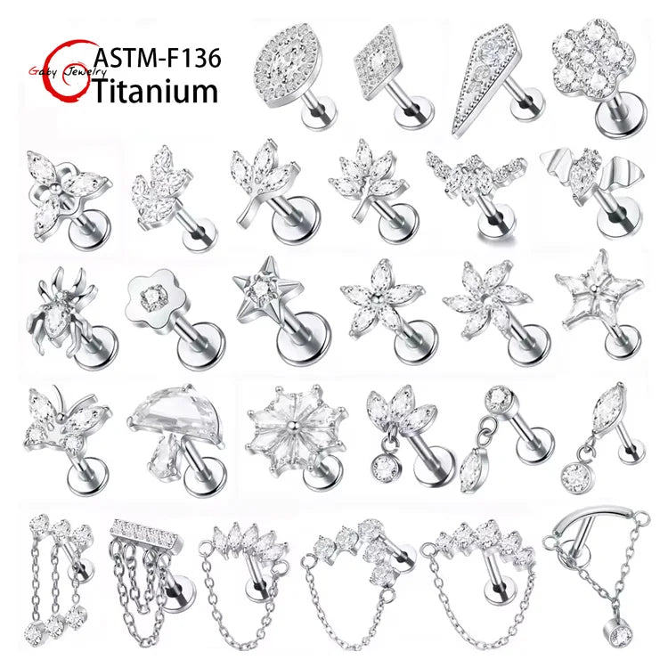 Gaby Fine Jewelry ASTM F136 Titanium Internal Thread Labret Top Waterproof 16g Vintage Style Lip Rings Helix Piercings for Gift