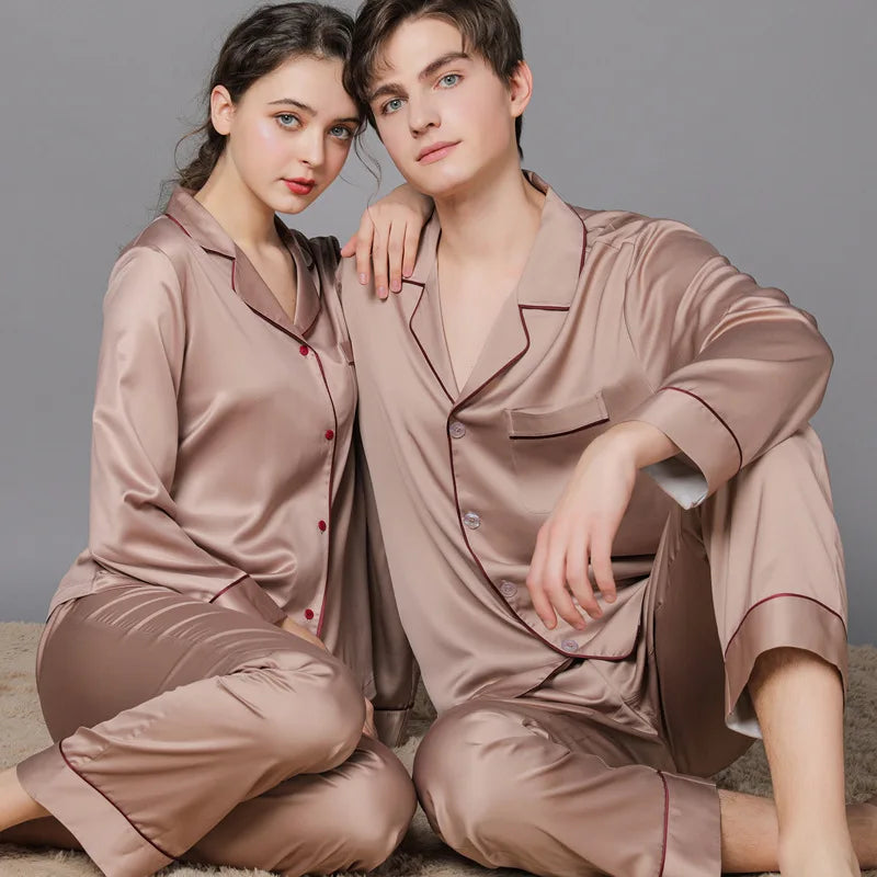 High Quality Spring Autumn Couple Pajamas Long Sleeve Large Size Sleepwear Lounge Set Women Plus Size Sleepwear