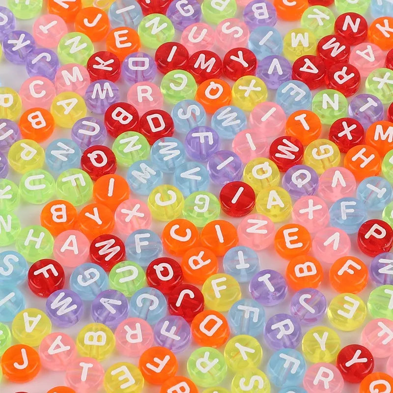 Colorful 100pcs 4*7mm Acrylic Alphabet Letter Beads Round Flat A-Z Spacer Loose Beads DIY Jewelry Making Bracelet Necklace