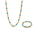 RUYI 18K Gold Jewelry Set Mix Style Blue Turquoise Pendant with Diamond Necklace and Bracelet