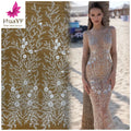 2021 French Tulle Fabrics White Bridal Net Lace With Beads and Sequins for Wedding Dress   HY1397-2