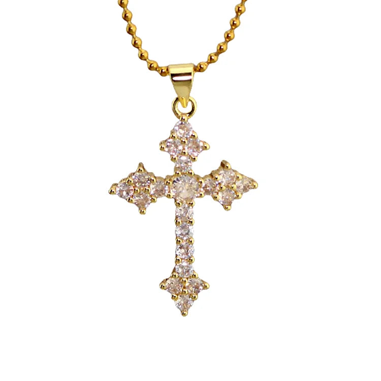 NS1082 New 18K Gold Diamond Chic Cubic Zirconia CZ Micro Pave Cross Necklace Religion Religious Jewelry Christian Necklace