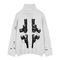 2024 OEM/ODM Factory Men's Turtle Neck Sweater Custom Pattern Distressed Edge Knitted Sweater Winter 7GG Anti-shrink Sweater