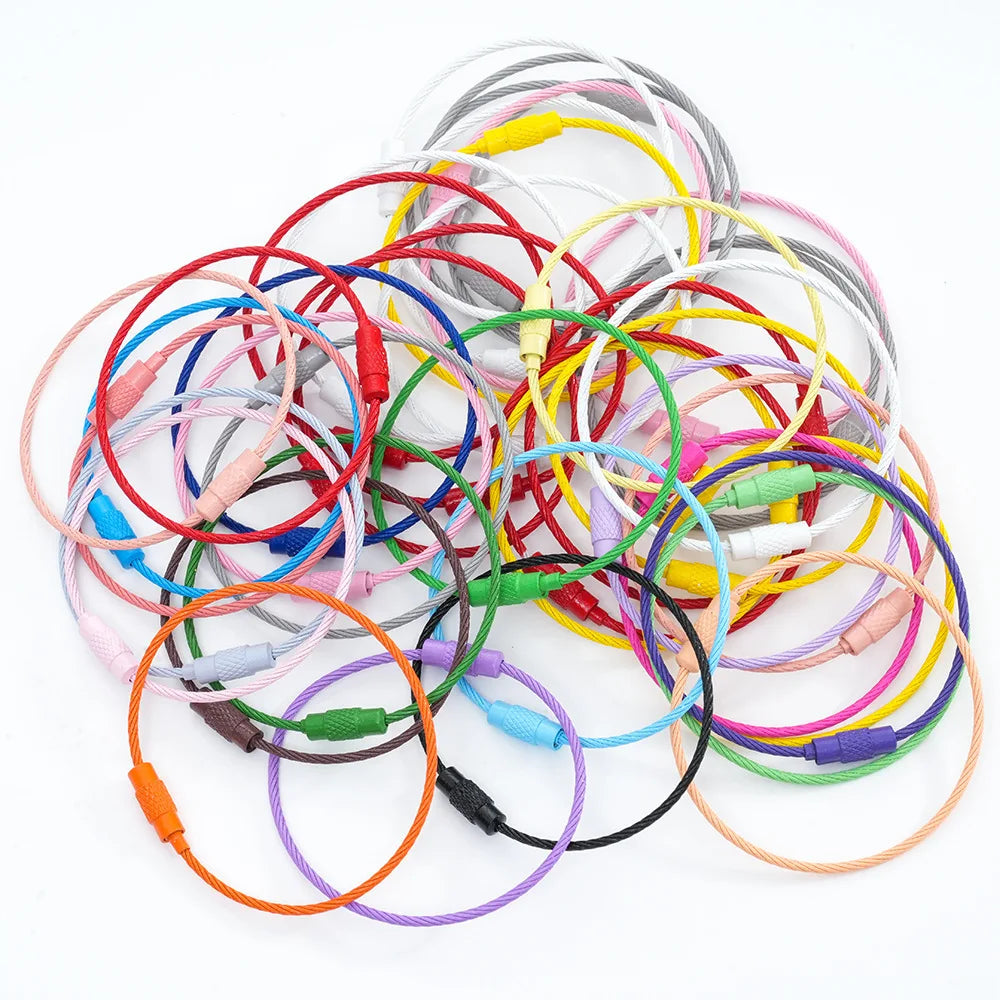 Keychain Flexible Rubber Key Ring Luggage Tag Cable Loops Stainless Steel Wire Rings for Car Keys Chains Tag Keyring