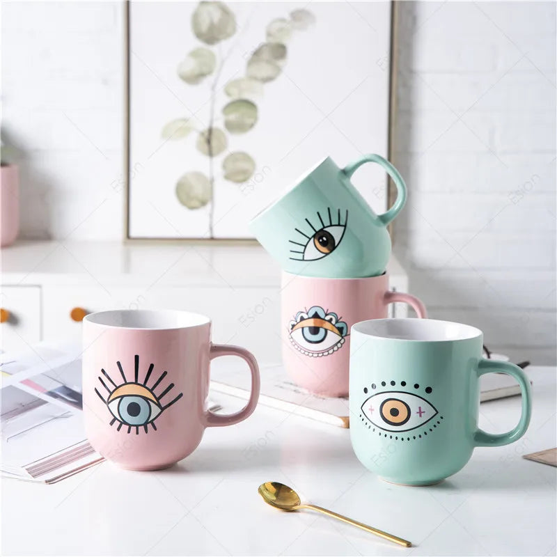 Wholesale Cute Big Eyes Ceramic Coffee Cup Porcelain Ceramic Mug Mothers Day Ceramic Mug