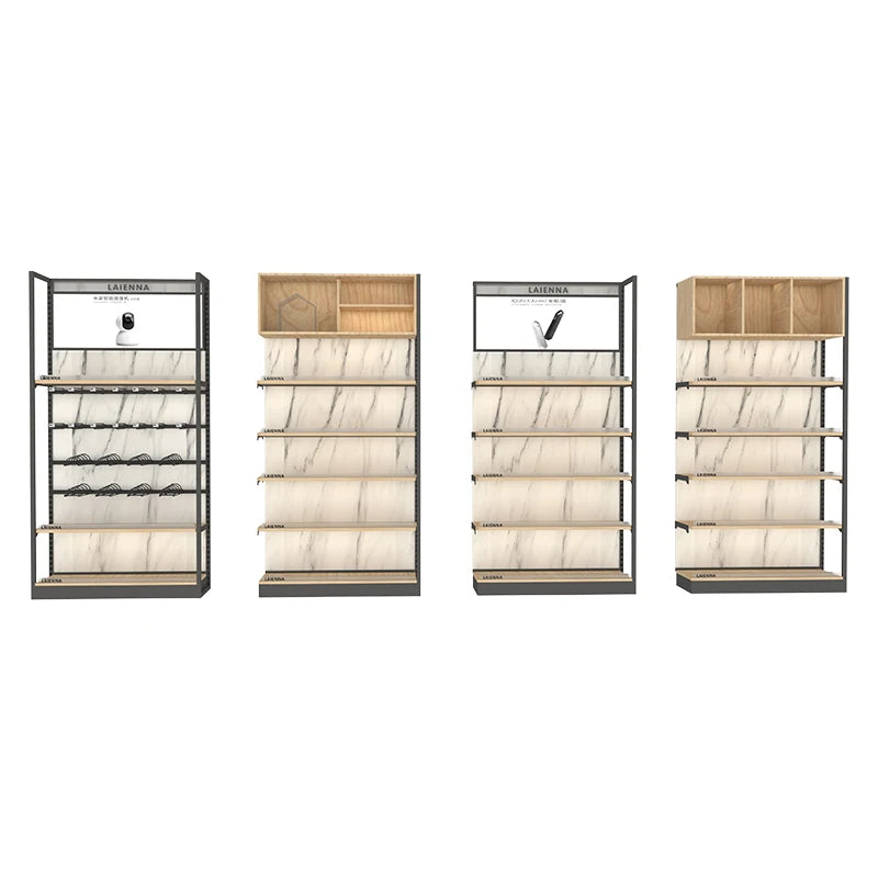 High Quality Steel-wood Combination Double-Sided Supermarket Rack 50-70kg/layer Load Capacity for Home Boutique Accessories