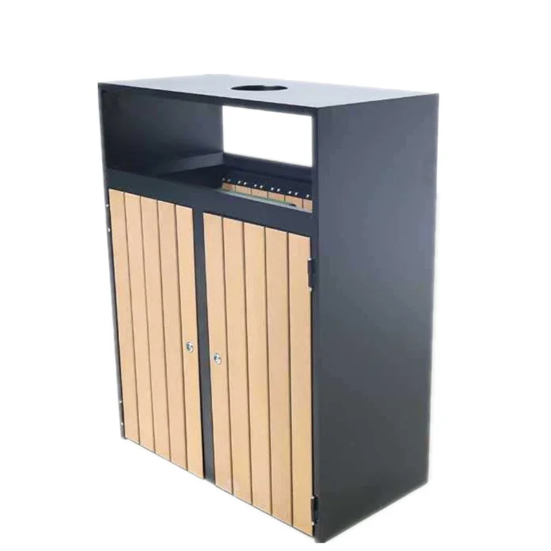 Outdoor Double Compartment Wood Garbage Container Trash Can Outside Park Street Waste Bin Public Commercial Recycling Dustbin