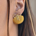 Dazan New INS Autumn HOT 18k Gold Plated Hypoallergenic Stainless Steel Vintage Scallop Butterfly Clip Iced Out Zircon Earrings