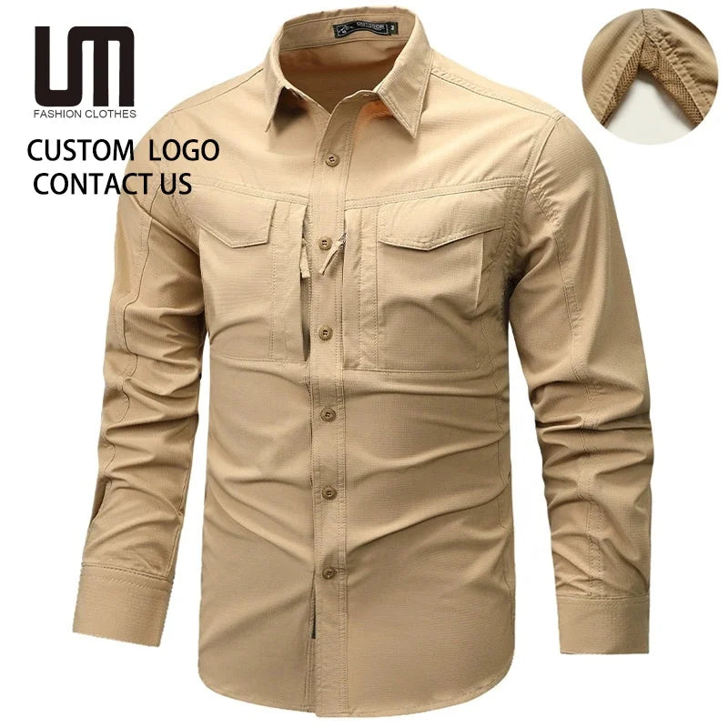 Oem New Arrival Men Spring Autumn Long Sleeve Work Shirt - Multi Pocket Outdoor Cargo Shirt for Hiking Fishing Camping Wear