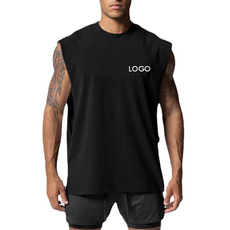Custom Blank Men's Gym Vest Bodybuilding Stringer Tank Top 100% Polyester Sleeveless Men's T Shirts Armhole Cotton Tank to