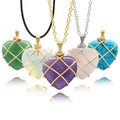 Vintage Heart Natural Gemstone Necklaces Wire Wrapped Copper Healing Crystal Pendant Necklaces Jewelry Gifts