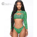 Wholesale Mature Women's Swimwear Sexy Bikini Set Digital Printed Long Sleeve Blouse & Shorts Beachwear & Bikinis