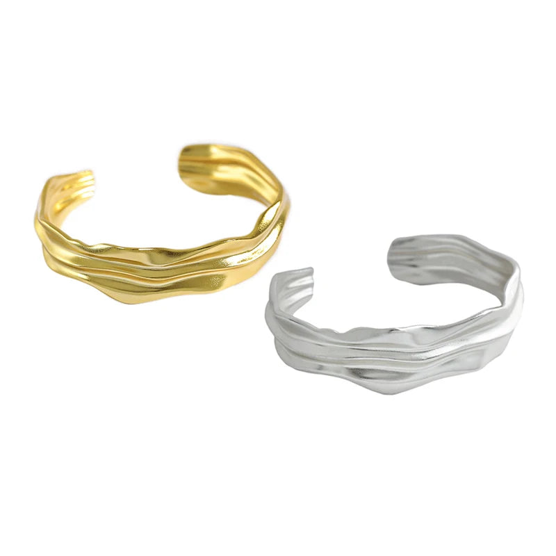 Wuqie Solid 925 Sterling Silver Ladies Fashion Open Bangle 16mm Width Simple Fold Surface Cuff Bangle
