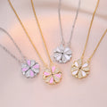 Lucky Four Leaf Clover Pendant Necklace Stainless Steel Crystal Gold Silver Magnet Resin Match Heart Charm Jewelry Women Gift