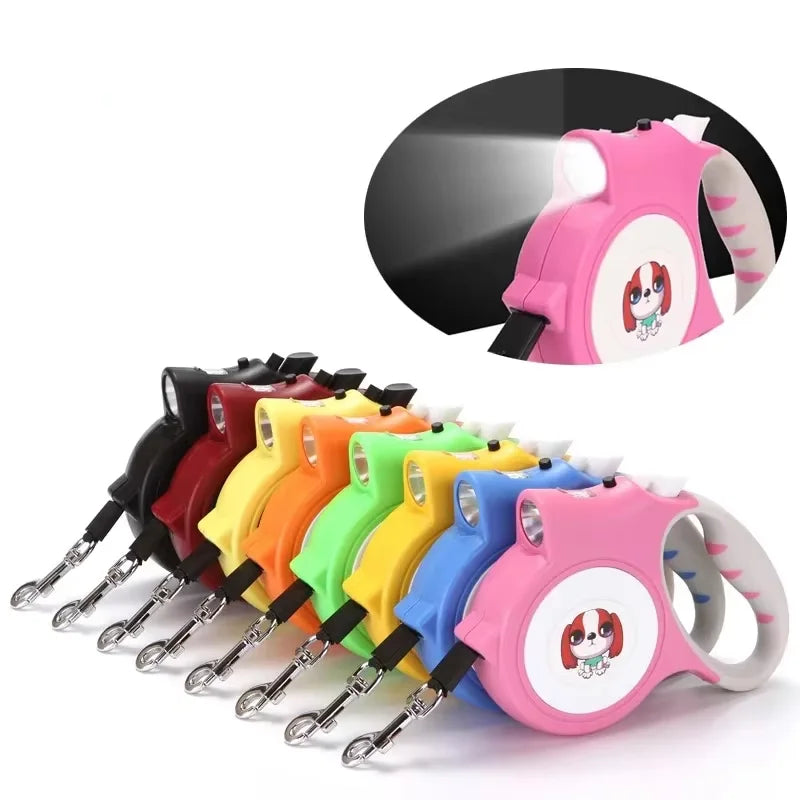 Retractable Dog Leash with LED Flashlight Detachable Puppy Cat Traction Rope Belt Leash for Dogs