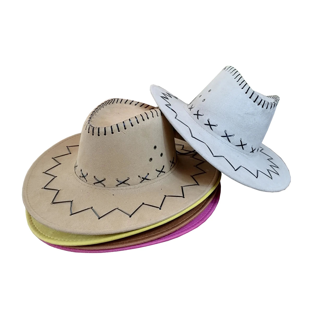 Wholesale Faux Suede Cowboy Hat Leather Suedette Large Wide Brim Mexico Sombreros Western Texas Cowboy Cowgirl Hat