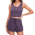 Soft & Comfy Spaghetti Strap Women's Button Front Ribbed Knit Tank Top and Shorts Pajama Set