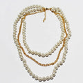 Maiou Designer Luxury Vintage 18K Gold Plated Brass Pearl Beaded 3 Layered Necklace Jewelry for Women Wedding and Engagement