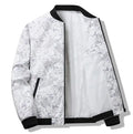 New Men's Spring and Autumn Baseball Collar Jacket Leaf Print Long Sleeve Casual Cardigan Thin Coat