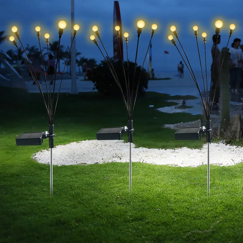 Outdoor Waterproof Lawn Ground Plug Lights Garden Decoration Starburst Swaying Solar Garden Firefly LED Lights