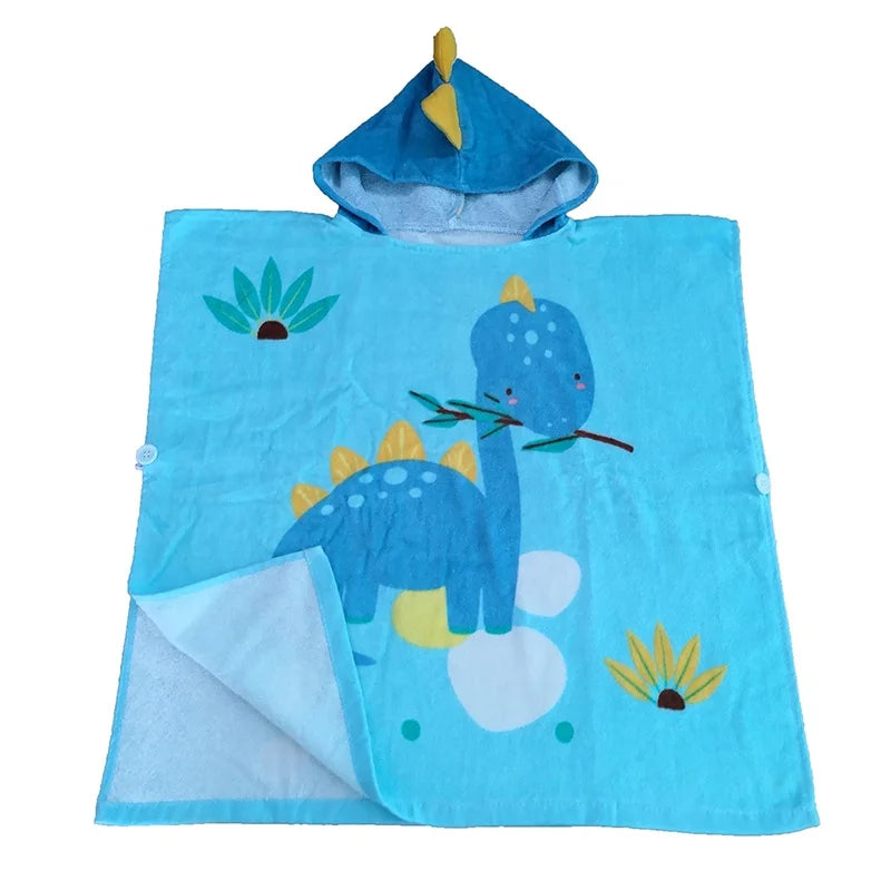 Wholesale Printed Kids Dinosaur Children Hooded Pool Beach Surf Swimming Towel Poncho