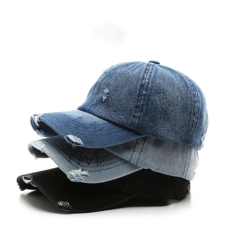 Custom Distressed Jean Washed Custom Denim Dad Hat Custom Embroidery logo
