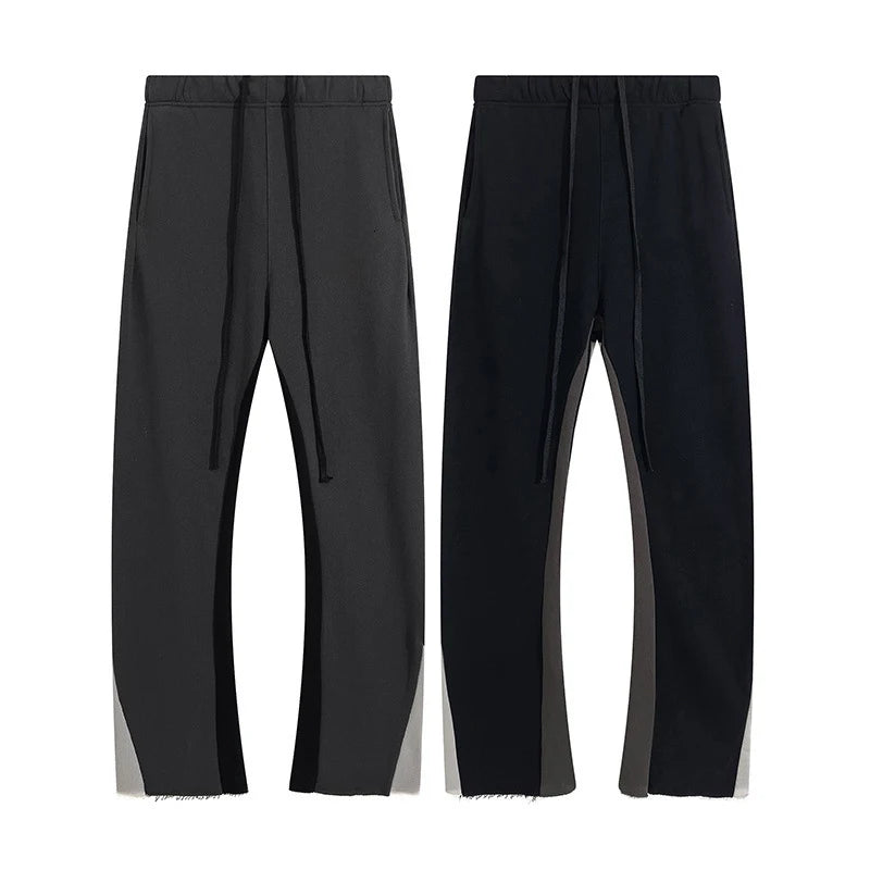 Casual Flared Jogger Track Pants Patchwork Elastic Waistband Mens Stacked Flare Sweatpants for Men