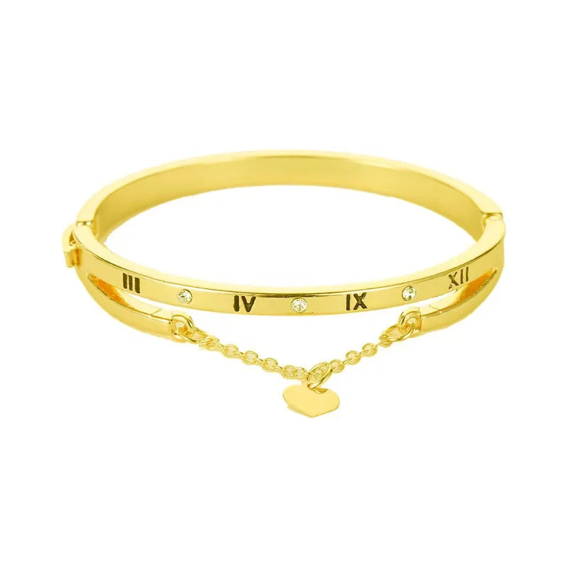 AA00321 Women Heart Bangle Digital Tassel Metal Love Heart Roman Bracelet for Women Jewelry Gift