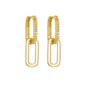 Zhefan Luxury Geometric Zircon 18k Gold Plated Brass Rectangular Carabiner Rope Huggie Hoop Women's Earrings Gift
