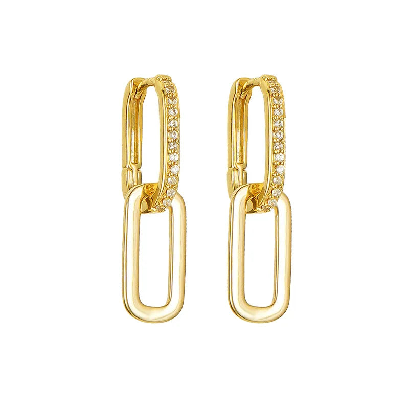 Zhefan Luxury Geometric Zircon 18k Gold Plated Brass Rectangular Carabiner Rope Huggie Hoop Women's Earrings Gift
