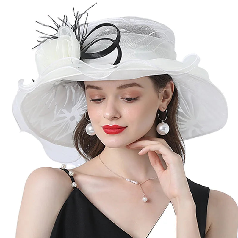 Wholesale Fashion woman Women Sun Hat Ruffles Wide Brim Kentucky Derby Organza Church Wedding Party Fascinators and Hats