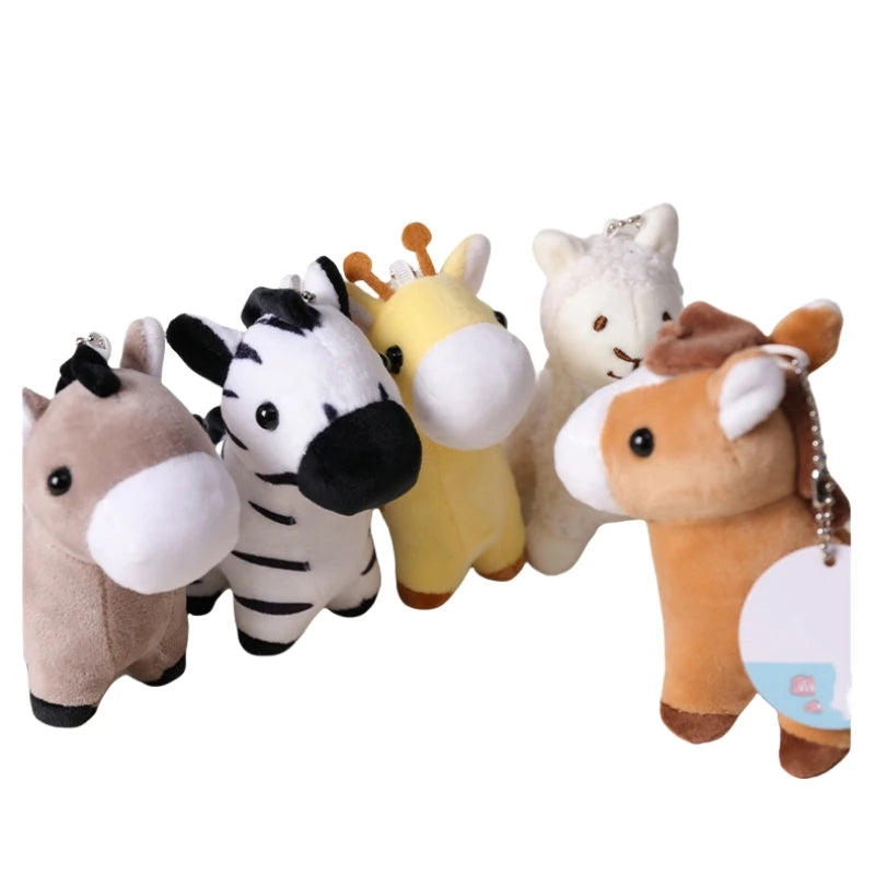 Cute Soft Zoo Stuffed Animal Toy Keychain Horse Plush Key Chains Giraffe Plush Doll Keyring Alpaca Donkey Zebra Plushie Keychain