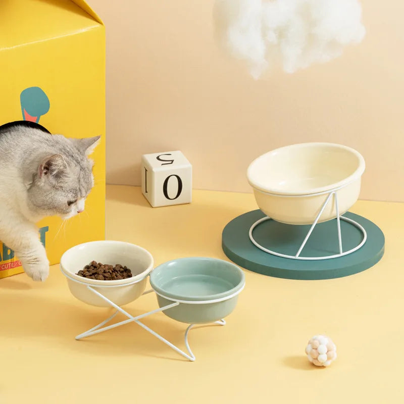 Wholesale Green White Ceramic Cat Bowl With Stand