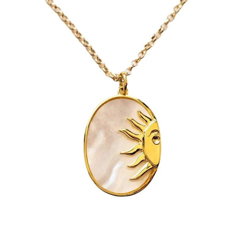 SC Out of Darkness Engraved Inspirational Necklace 18K Gold Plated  Stainless Steel Necklace Oval Sun Shell Pendant Necklace