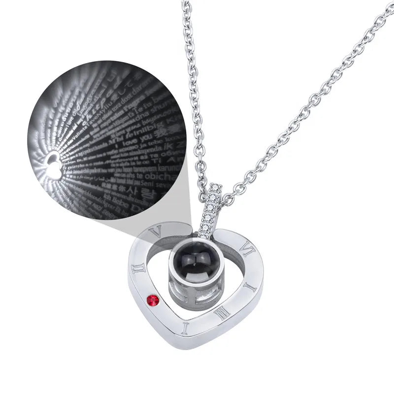 Romantic Titanium Steel Necklace Jewelry 100 Different Languages I LOVE YOU Women Necklace for Gift