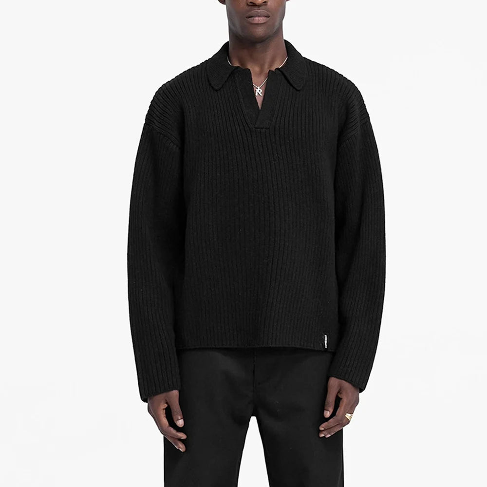 V-neck Vintage Cable Heavy Knit Knitwear Pullover Sweatshirt Custom Print LOGO Men Oversize Ribbed Wool Cashmere Knitted Sweater