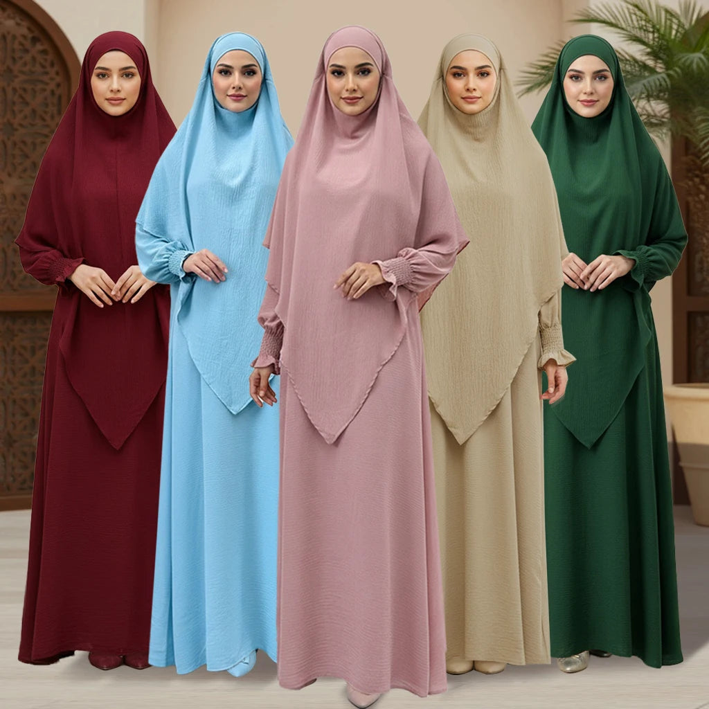 Islamic Multicolor CEY Plain Modesty Long Payer Dress Hoddie Simple Muslim Women Daily Clothes Abaya Two Layers Khimar MegaBDM