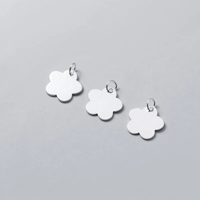 Sterling Silver Flat Flower Charm S925 Silver Shiny Disc Flower Charms for Jewelry Making Supplies 9.5mm